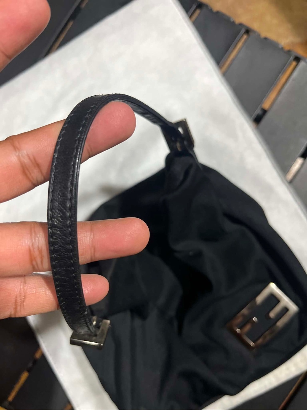 Vintage Fendi Black Nylon Mini Baguette Shoulder Bag FF Buckle Made Italy - Picture 2 of 5